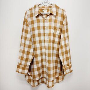 🍁Maeve Brown and White Plaid Button-Up Shirt
